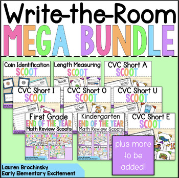 Preview of SCOOT Write the Room Kindergarten/First Grade *GROWING* MEGA BUNDLE