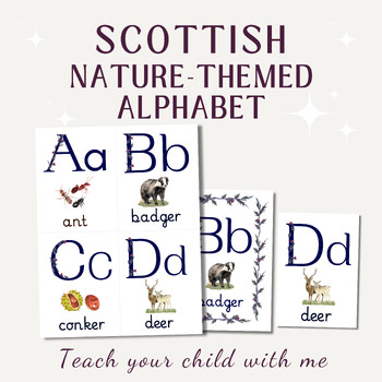Preview of SCOTTISH Nature-themed Alphabet flashcards, forest school, learn first phonics