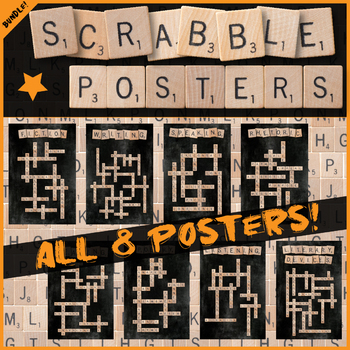 Preview of SCRABBLE-Themed ELA Classroom Poster Bundle