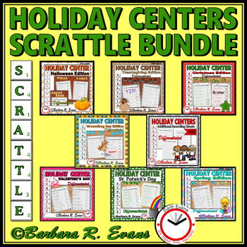 Preview of SCRATTLE BUNDLE Math and Literacy Holiday Activities Differentiated Vocabulary