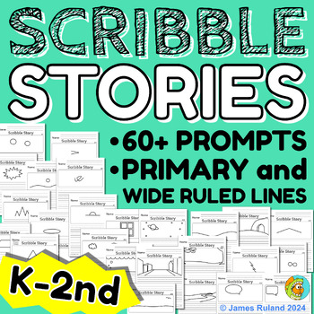Preview of SCRIBBLE STORIES - over 60 creative writing prompts, wide ruled and primary, K-2