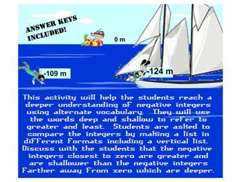 Preview of SCUBA DIVE INTEGERS SMARTBOARD ACTIVITY w WORKSHEET