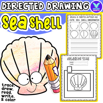 Preview of SEA ANIMALS - Seashell Directed Drawing: Writing, Reading, Tracing & Coloring