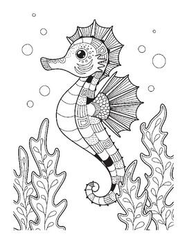 SEAHORSE ZENTANGLE COLORING ACTIVITIES, 2 PAGES, MINDFULNESS COLORING ...