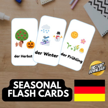 Preview of SEASONAL GERMAN Edition (53 emoji pictures) • Montessori Cards • Flash Cards PDF