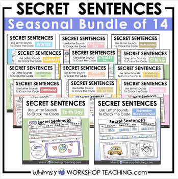 Preview of SEASONAL Secret Sentences Practice Worksheets for First Grade