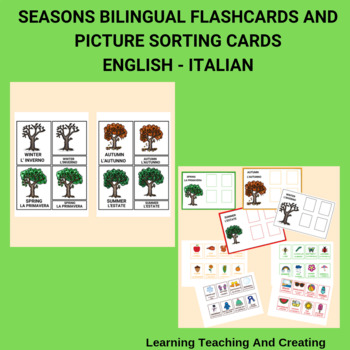 Preview of SEASONS BILINGUAL  FLASHCARDS AND PICTURE SORTING CARDS - ENGLISH - ITALIAN