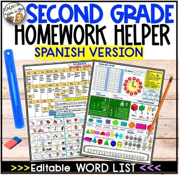 Preview of Second Grade HOMEWORK HELPER with editable WORD LIST- SPANISH