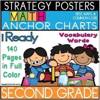 Preview of SECOND GRADE STRATERGY POSTERS ANCHOR CHARTS AND VOCABULARY WORD iREADY MATH