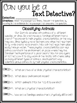 SECOND Grade Science Reading Passages - Text EVIDENCE Detectives