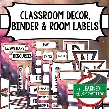 Preview of SECONDARY CLASSROOM DECOR, BINDER LABELS, Space Pink