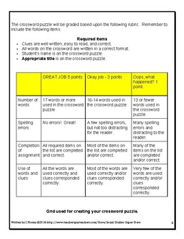 SECONDARY CROSSWORD PUZZLE RUBRIC by Social Studies Super Store | TpT