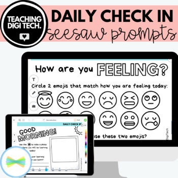 Preview of SEESAW Daily Check In Prompts / Wellbeing Online Distance Learning Check-In Task