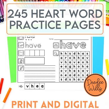Preview of 245 Heart Words Practice, Worksheets, and Digital Resource Center Activities