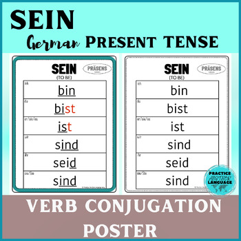 Preview of SEIN - German Present Tense Irregular Verb Conjugation Chart Poster