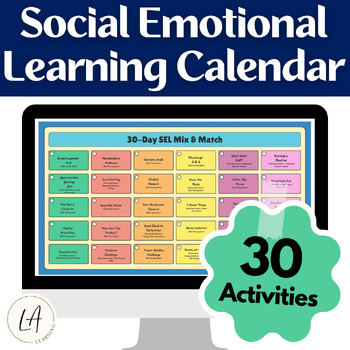 Preview of SEL Activities Calendar - 30 Social Emotional Learning Activities