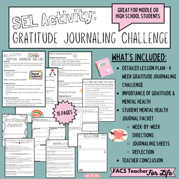 Preview of SEL Activity: Gratitude Journaling Challenge - FACS, ELA, Health, MS/HS, NO PREP