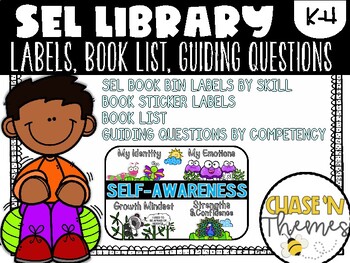 Preview of SEL COMPETENCY LIBRARY LABELS with BOOK LIST AND GUIDING QUESTIONS