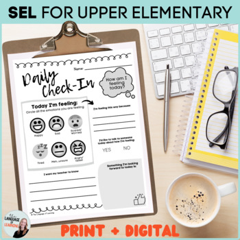 Preview of SEL Check-Ins for Upper Elementary | Social Emotional Learning | Print + Digital
