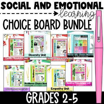 Preview of SEL Social Skills Choice Boards Bundle Social Emotional Learning Lessons
