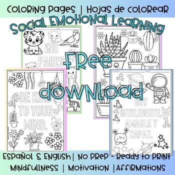 Preview of SEL Coloring Sheets | Español & English | Hojas de colorear | FREE