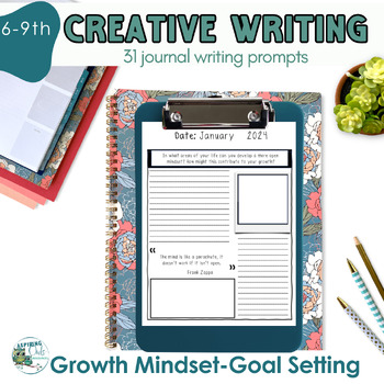 Preview of SEL Creative Writing January Journal Prompts Growth Mindset Goal Setting