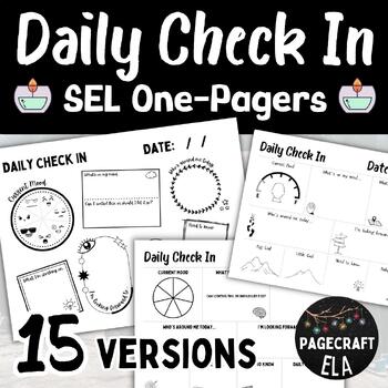 Preview of SEL Daily Check In | Mental Health One-Pagers | 3 Designs | 15 Versions