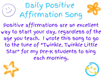 Preview of SEL Daily Positive Affirmations Song- Morning Meeting, Circle Time Song