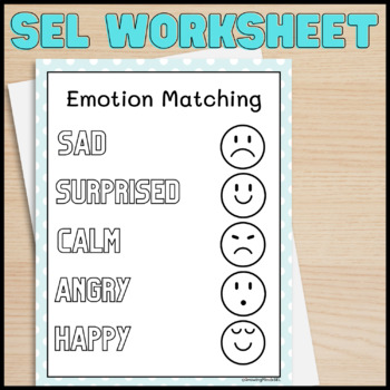 SEL Emotion Matching Coloring Worksheet KG 1st 2nd by Growing Minds SEL