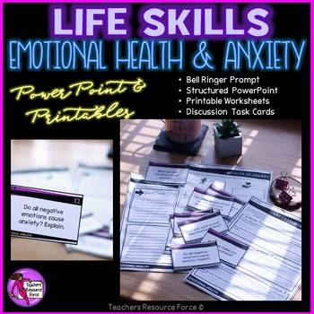 Preview of SEL Emotional Health and Anxiety (PowerPoint, Printables & Discussion Cards)