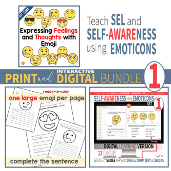 Preview of SEL: Expressing Feelings & Thoughts w/ Emoji Print & Interactive Digital Set 1