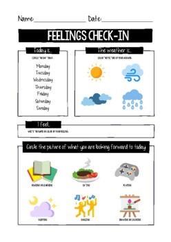 Preview of SEL - Feelings Check In Worksheets and Activities