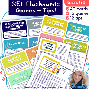 Preview of SEL Flashcards for Grade 3 - 5! Games, Tips & Decor