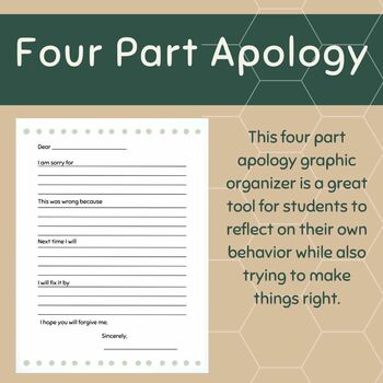 Preview of SEL Four Part Apology Resource for Classroom Management