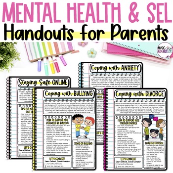 Preview of SEL & Mental Health Handouts Newsletters for Parents, Parenting Tips