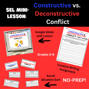 Preview of SEL Mini-Lesson: Conflict- Google Slides/Sort/Writing {Grades 3.4.5.6} NO PREP