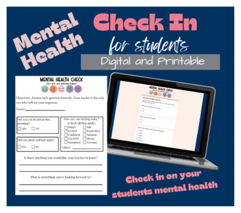 Preview of SEL Mental Health Check In | Printable and Digital Morning Check In