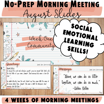Preview of SEL Morning Meeting Google Slides Editable | No-Prep August | Upper Elementary