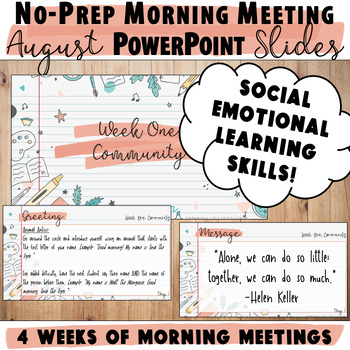 Preview of SEL Morning Meeting PPT Slides Editable | No-Prep August | Upper Elementary