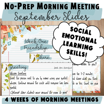 Preview of SEL Morning Meeting Slides Editable | No-Prep September | Upper Elementary