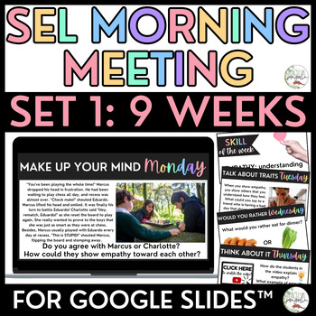 Preview of SEL Morning Meeting Slides - Social Emotional Learning Morning Work & Warm Ups