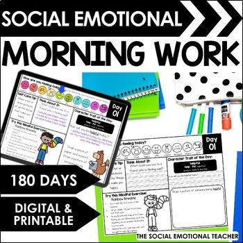 Preview of SEL Morning Work Daily Check-ins Digital AND Printable Bundle