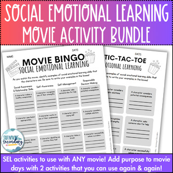 Preview of Social-Emotional Learning Movie Activity Bundle - Teach SEL Skills with ANY Film