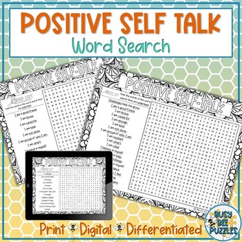 Preview of SEL Positive Self Talk Word Search Puzzle Activity