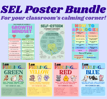 Preview of SEL Poster Bundle | Calming Corner | Emotion Regulation Lessons