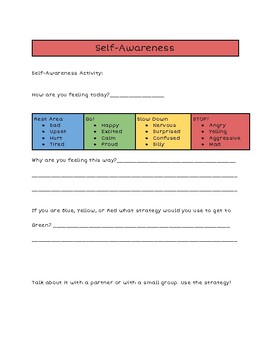 Preview of SEL: Self Awareness Check in activity