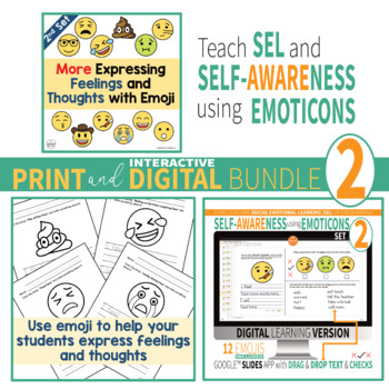 Preview of SEL Self-Awareness of Feelings with Emojis Print & Interactive Digital - Set 2