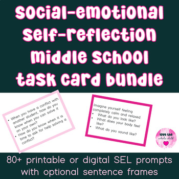 Preview of SEL Self-Reflection Task Cards/Writing/Discussion Prompts- Printable or Digital