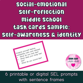 Preview of SEL Self-Reflection Task Cards Sample: Self-Awareness & Identity