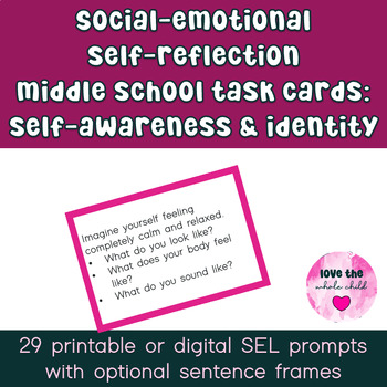 Preview of SEL Self-Reflection Task Cards/Prompts - Self-Awareness & Identity